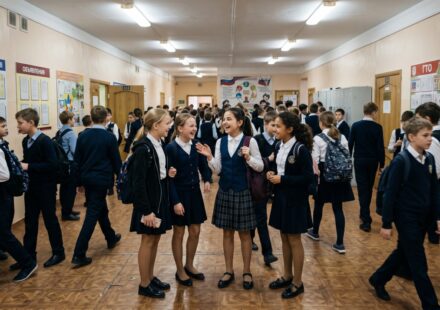 Ученицы 6 класса на перемене